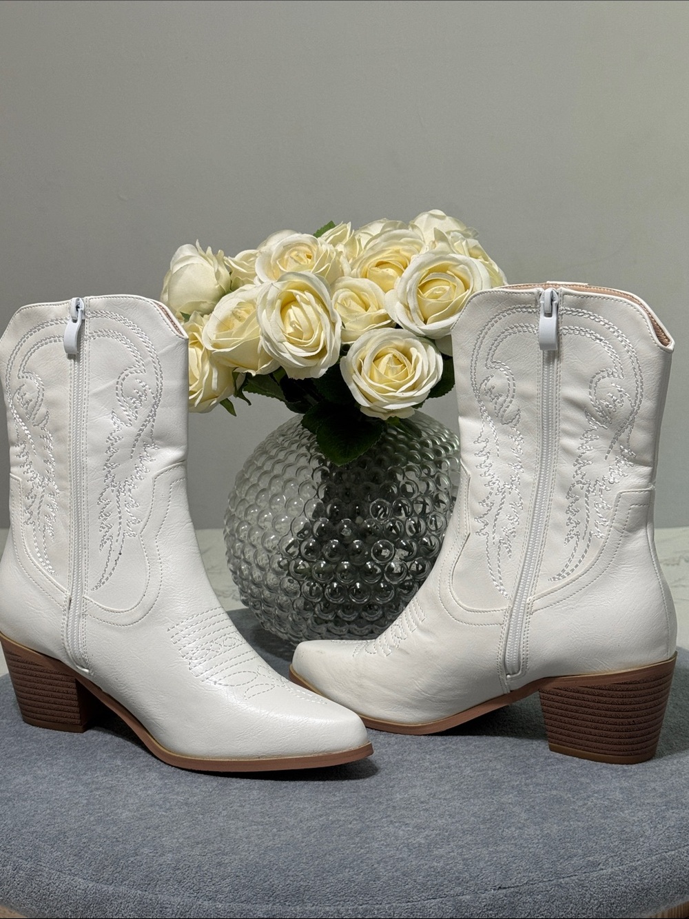 White Western Mid-Calf Boots - Classic Women's Cowboy Boot